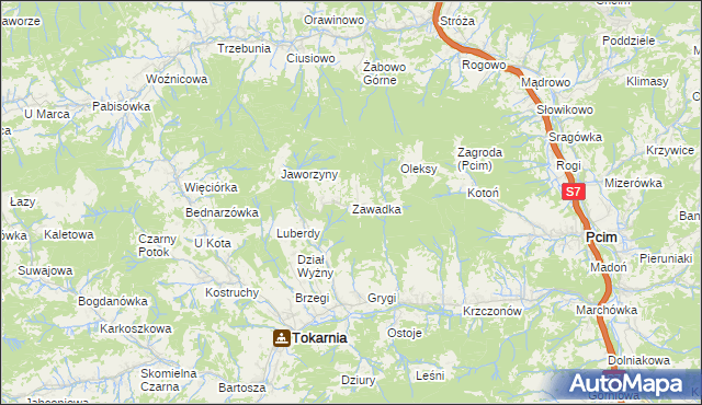 mapa Zawadka gmina Tokarnia, Zawadka gmina Tokarnia na mapie Targeo