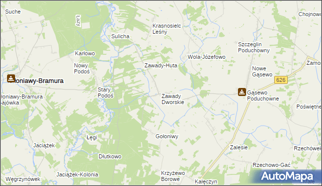 mapa Zawady Dworskie gmina Płoniawy-Bramura, Zawady Dworskie gmina Płoniawy-Bramura na mapie Targeo