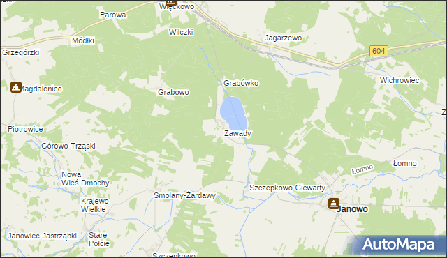 mapa Zawady gmina Janowo, Zawady gmina Janowo na mapie Targeo
