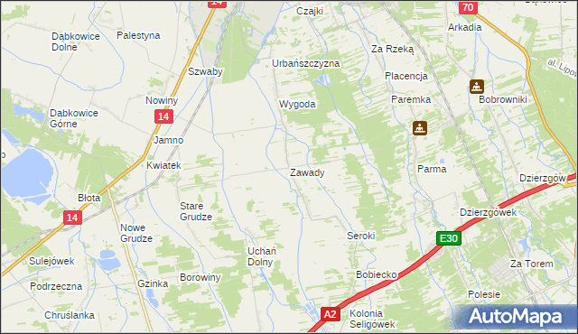 mapa Zawady gmina Łowicz, Zawady gmina Łowicz na mapie Targeo