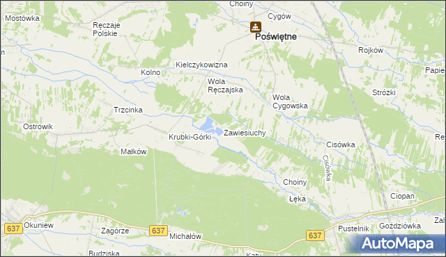 mapa Zawiesiuchy, Zawiesiuchy na mapie Targeo
