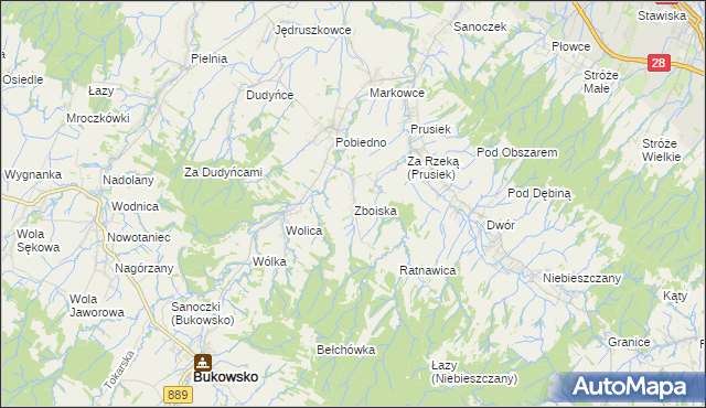 mapa Zboiska gmina Bukowsko, Zboiska gmina Bukowsko na mapie Targeo