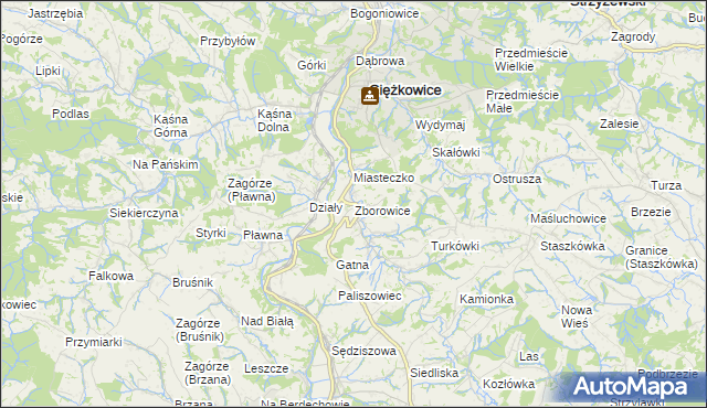 mapa Zborowice gmina Ciężkowice, Zborowice gmina Ciężkowice na mapie Targeo