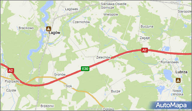 mapa Żelechów gmina Łagów, Żelechów gmina Łagów na mapie Targeo