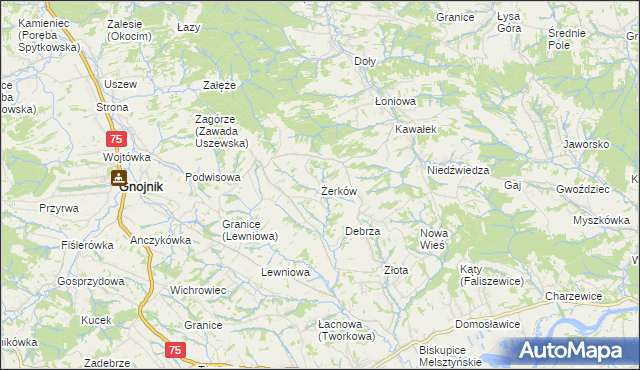 mapa Żerków gmina Gnojnik, Żerków gmina Gnojnik na mapie Targeo