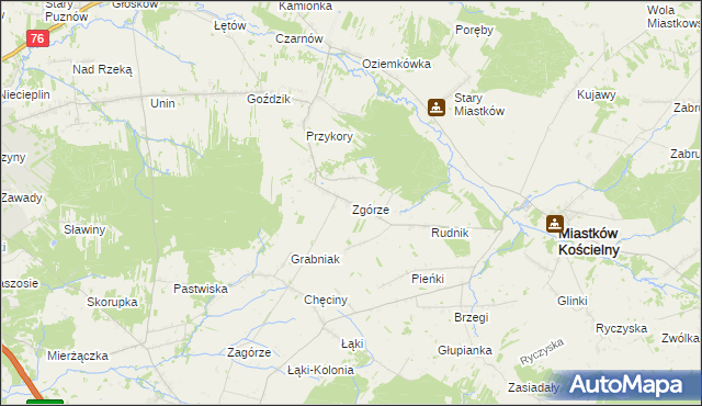 mapa Zgórze gmina Miastków Kościelny, Zgórze gmina Miastków Kościelny na mapie Targeo