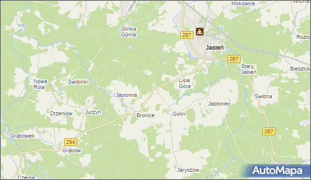 mapa Zieleniec gmina Jasień, Zieleniec gmina Jasień na mapie Targeo