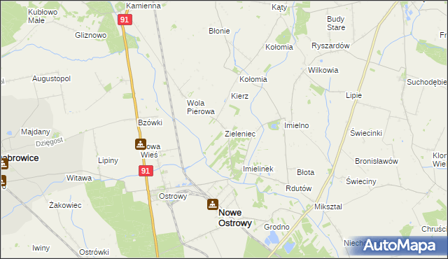 mapa Zieleniec gmina Nowe Ostrowy, Zieleniec gmina Nowe Ostrowy na mapie Targeo
