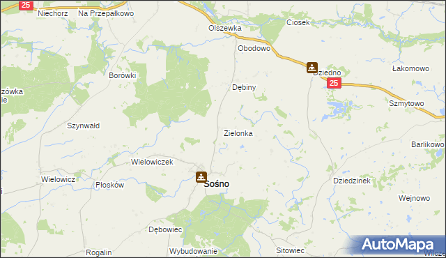 mapa Zielonka gmina Sośno, Zielonka gmina Sośno na mapie Targeo