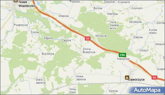 mapa Zimna Brzeźnica, Zimna Brzeźnica na mapie Targeo