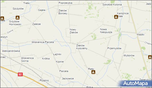 mapa Złaków Kościelny, Złaków Kościelny na mapie Targeo