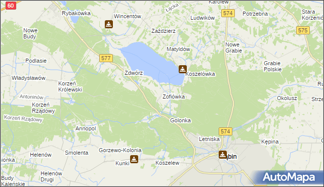 mapa Zofiówka gmina Łąck, Zofiówka gmina Łąck na mapie Targeo