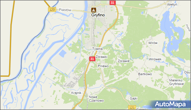 mapa Żórawki, Żórawki na mapie Targeo