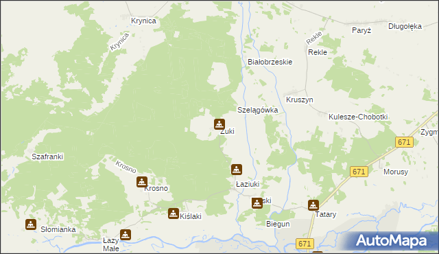 mapa Żuki gmina Tykocin, Żuki gmina Tykocin na mapie Targeo