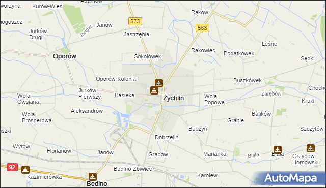 mapa Żychlin powiat kutnowski, Żychlin powiat kutnowski na mapie Targeo