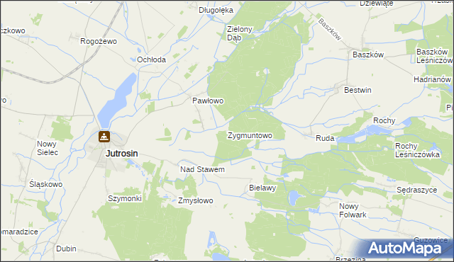 mapa Zygmuntowo gmina Jutrosin, Zygmuntowo gmina Jutrosin na mapie Targeo