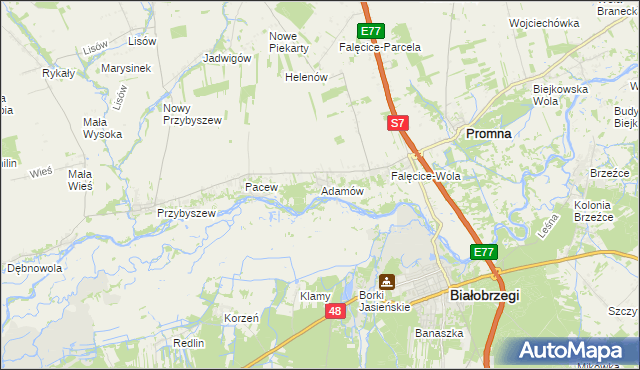 mapa Adamów gmina Promna, Adamów gmina Promna na mapie Targeo