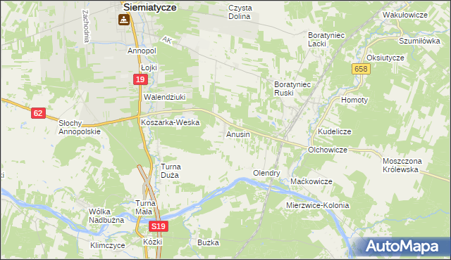 mapa Anusin gmina Siemiatycze, Anusin gmina Siemiatycze na mapie Targeo