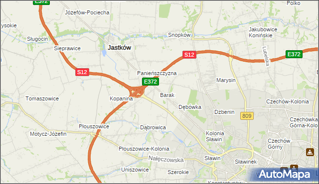 mapa Barak gmina Jastków, Barak gmina Jastków na mapie Targeo