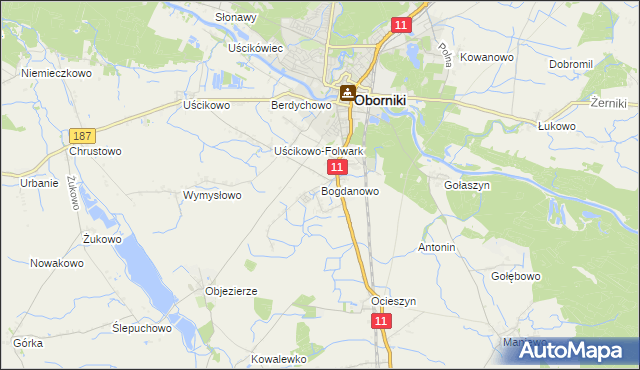 mapa Bogdanowo gmina Oborniki, Bogdanowo gmina Oborniki na mapie Targeo