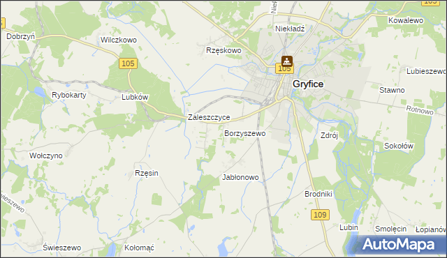 mapa Borzyszewo gmina Gryfice, Borzyszewo gmina Gryfice na mapie Targeo