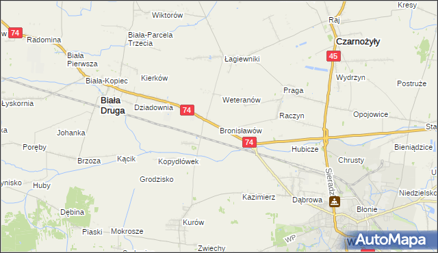 mapa Bronisławów gmina Biała, Bronisławów gmina Biała na mapie Targeo