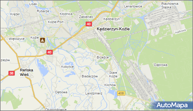 mapa Brzeźce gmina Bierawa, Brzeźce gmina Bierawa na mapie Targeo