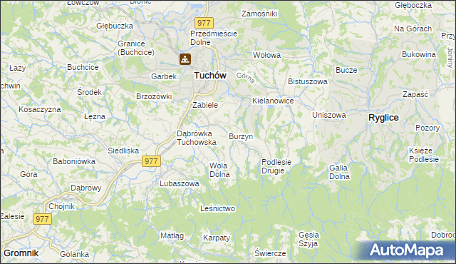 mapa Burzyn gmina Tuchów, Burzyn gmina Tuchów na mapie Targeo