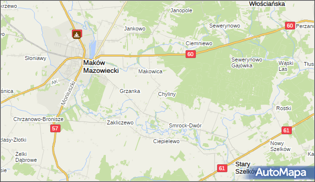 mapa Chyliny gmina Szelków, Chyliny gmina Szelków na mapie Targeo