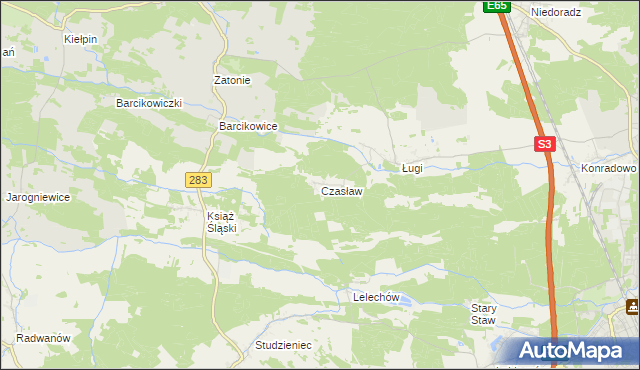 mapa Czasław gmina Otyń, Czasław gmina Otyń na mapie Targeo