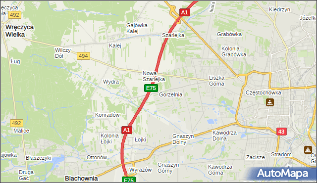 mapa Gorzelnia gmina Blachownia, Gorzelnia gmina Blachownia na mapie Targeo