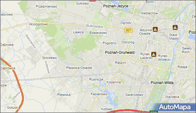 mapa Grunwald gmina Poznań, Grunwald gmina Poznań na mapie Targeo