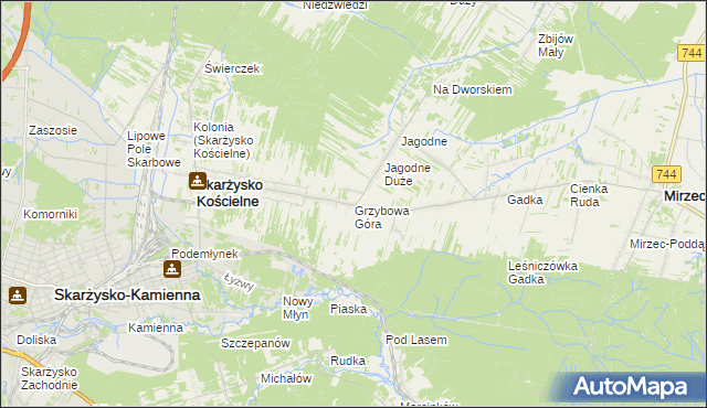 mapa Grzybowa Góra, Grzybowa Góra na mapie Targeo