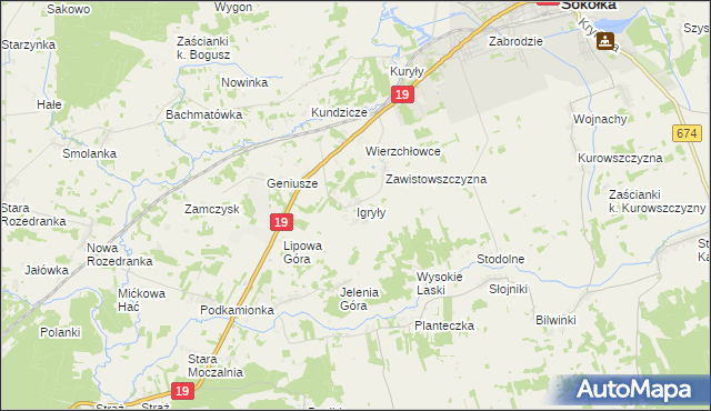 mapa Igryły, Igryły na mapie Targeo