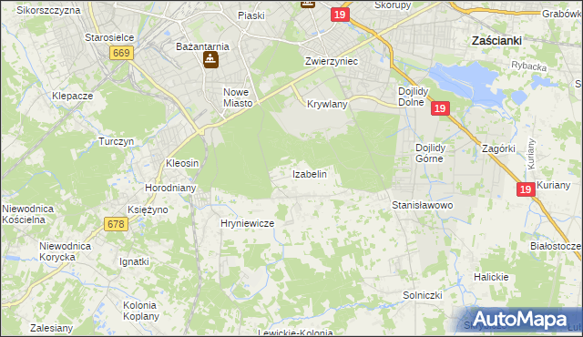 mapa Izabelin gmina Juchnowiec Kościelny, Izabelin gmina Juchnowiec Kościelny na mapie Targeo