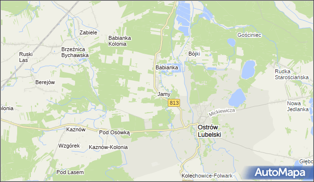 mapa Jamy gmina Ostrów Lubelski, Jamy gmina Ostrów Lubelski na mapie Targeo