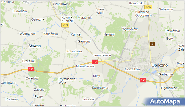 mapa Januszewice gmina Opoczno, Januszewice gmina Opoczno na mapie Targeo