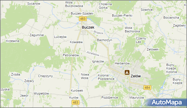 mapa Józefatów gmina Buczek, Józefatów gmina Buczek na mapie Targeo