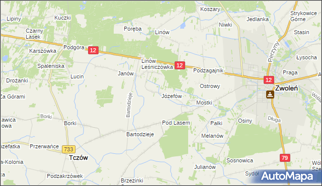 mapa Józefów gmina Tczów, Józefów gmina Tczów na mapie Targeo