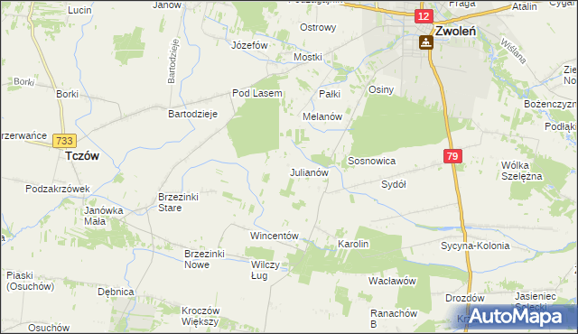 mapa Julianów gmina Tczów, Julianów gmina Tczów na mapie Targeo