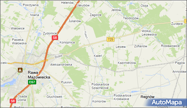 mapa Kaleń gmina Rawa Mazowiecka, Kaleń gmina Rawa Mazowiecka na mapie Targeo