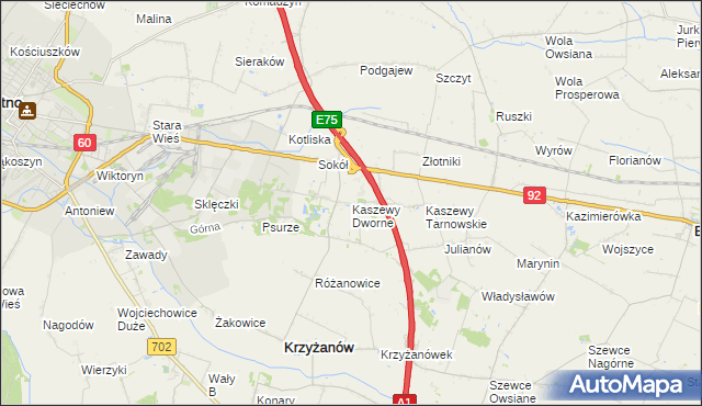 mapa Kaszewy Dworne, Kaszewy Dworne na mapie Targeo