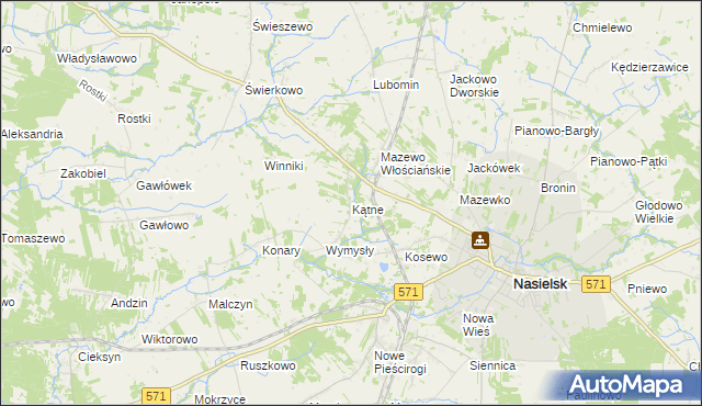 mapa Kątne gmina Nasielsk, Kątne gmina Nasielsk na mapie Targeo