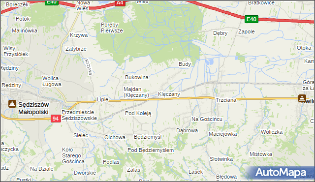 mapa Klęczany gmina Sędziszów Małopolski, Klęczany gmina Sędziszów Małopolski na mapie Targeo