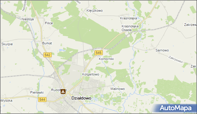 mapa Komorniki gmina Działdowo, Komorniki gmina Działdowo na mapie Targeo