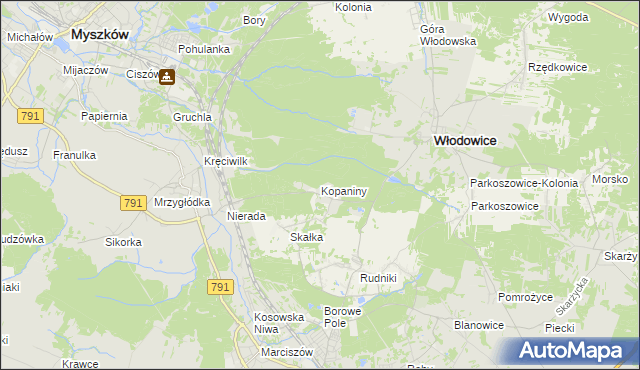mapa Kopaniny gmina Włodowice, Kopaniny gmina Włodowice na mapie Targeo
