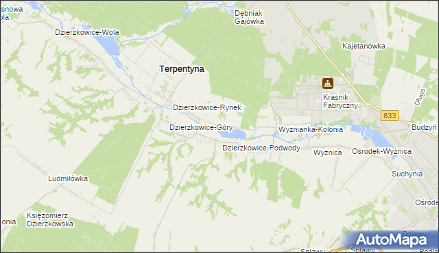 mapa Krzywie gmina Dzierzkowice, Krzywie gmina Dzierzkowice na mapie Targeo