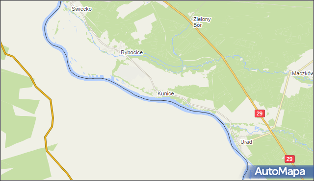 mapa Kunice gmina Słubice, Kunice gmina Słubice na mapie Targeo