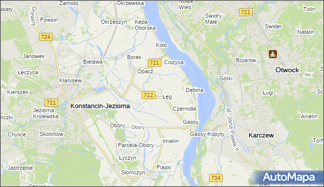 mapa Łęg gmina Konstancin-Jeziorna, Łęg gmina Konstancin-Jeziorna na mapie Targeo