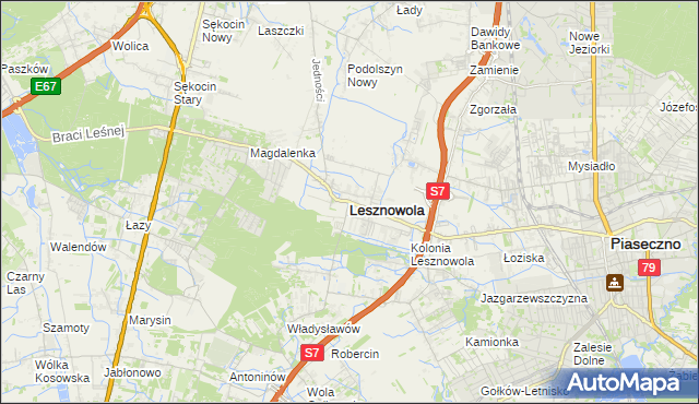 mapa Lesznowola powiat piaseczyński, Lesznowola powiat piaseczyński na mapie Targeo